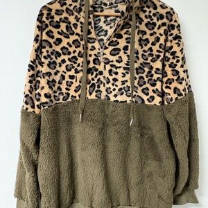 Firefly Finds Boutique Leopard Print and Olive Green Hoodie NWT